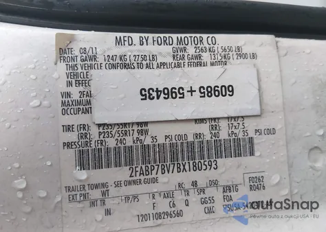 2011 Ford Crown Victoria Police Interceptor from USA, damaged, VIN 2FABP7BV7BX180593